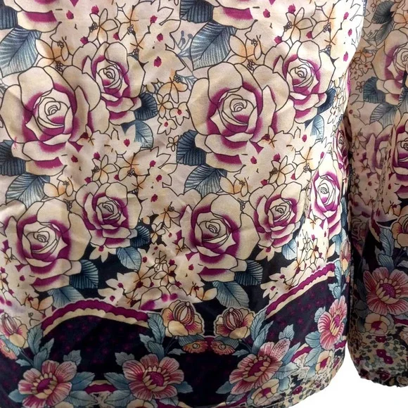 Gerard Darel Plum and Teal on Cream Silk Floral Tunic Blouse Size Small EUC - Picture 4 of 13